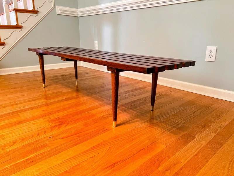 Mid Century Modern 60″x17″ Wood Slat Coffee Table, Vintage Wood Coffee Table,