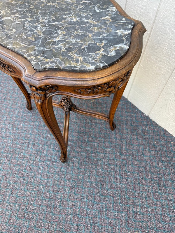 67694 Elegant French Louis XV Style Marble Top Side Table with Carved Wood gallery