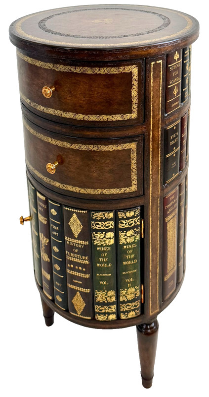 Late 20th-C Maitland Smith Faux Book Tooled Leather Cabinet / Side Table