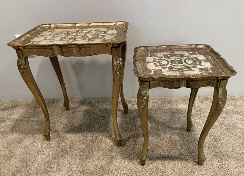 Set Vtg MCM Italian Florentine Hollywood Regency Glam Gold Nesting Side Tables gallery