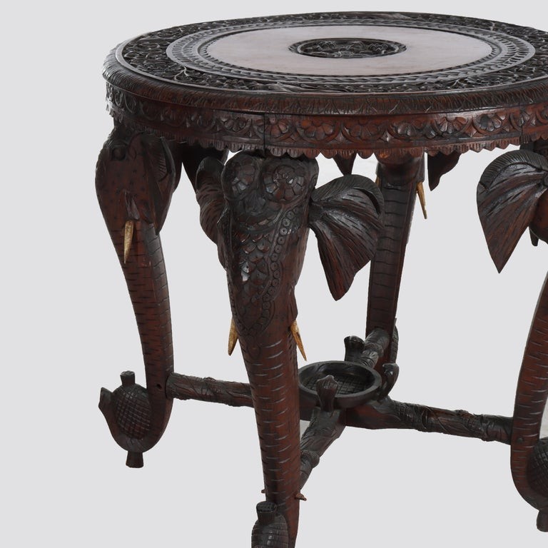 Antique Anglo Indian Figural Carved Rosewood Side Table With Elephants & Figure gallery