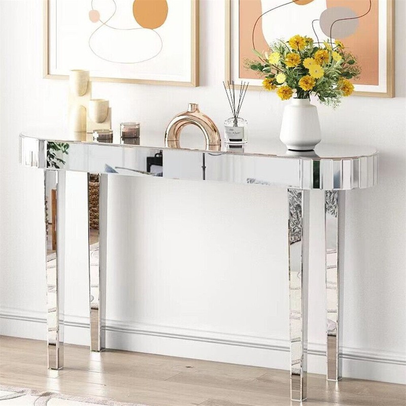 Stylish Oval Mirrored Console Table 1.2M Reflective Hallway Entrance Foyer Table