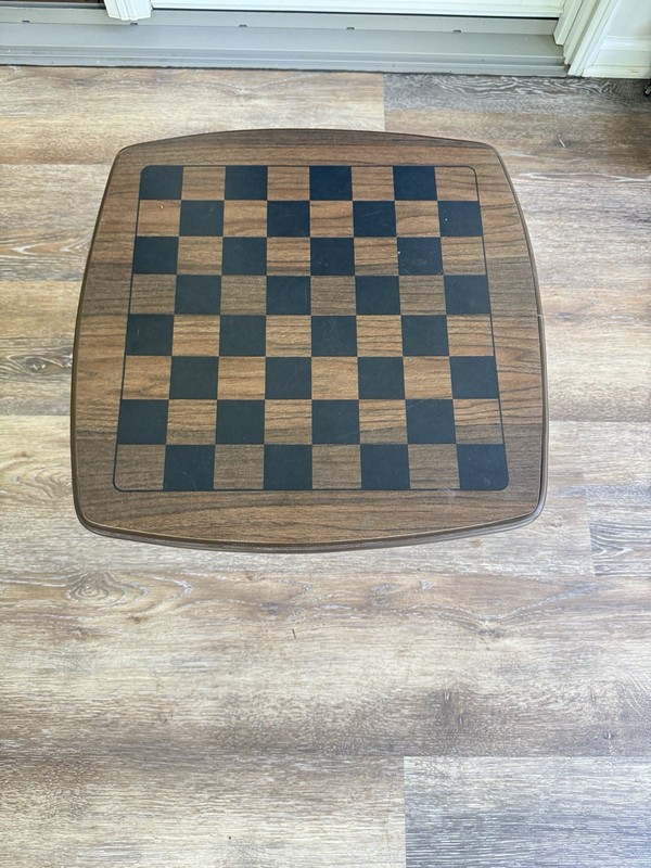 Mid-Century Modern Chess Checkers Game Board Pedestal Table Laminate Wood 18” gallery