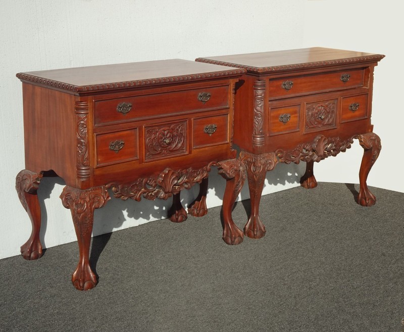 Pair Vintage 32" Tall French Chippendale Highly Carved Side Tables ~ Nightstands gallery
