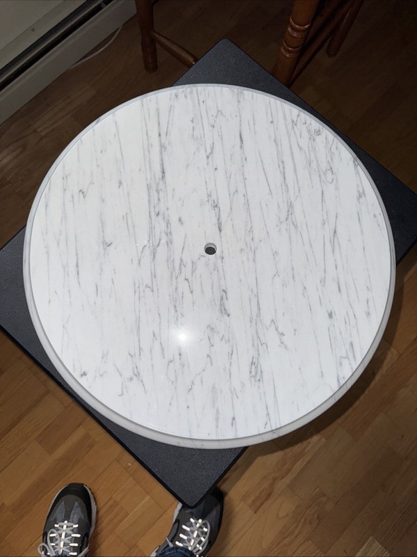 Vintage Solid Replacement 18” Marble Table Top (Italy) White & Gray Veining gallery