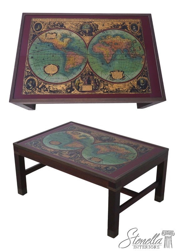 L73146: Vintage World Nautical Map Campaign Mahogany Eglomise Coffee Table