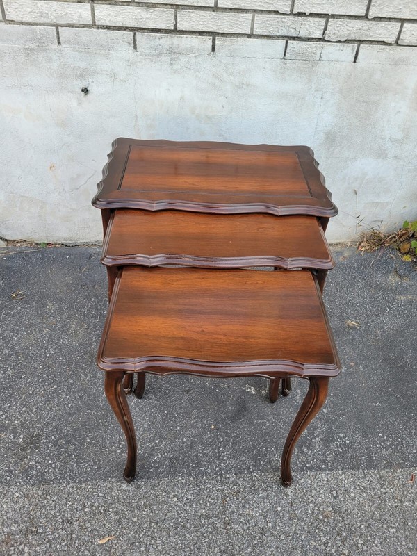 1920s Country French Walnut Nesting Tables – Antique Stacking Side Tables Set gallery