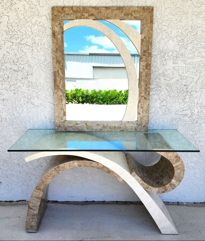 Maitland Smith Sculptural Console Table & Mirror Tessellated Stone Post Modern gallery