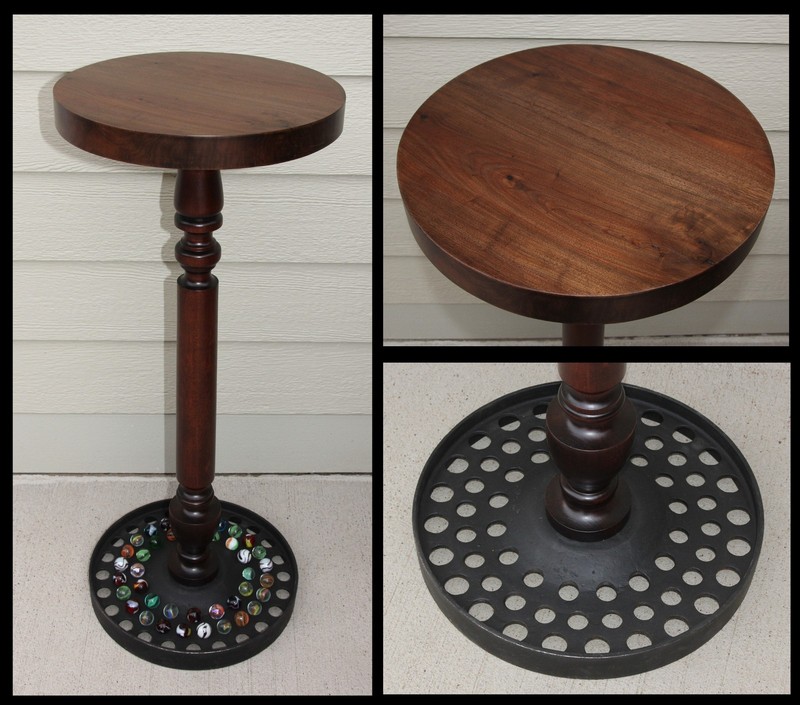 Antique Cast Iron Wheel Walnut Wood Plant Stand Table Base Displays Marbles 35″H