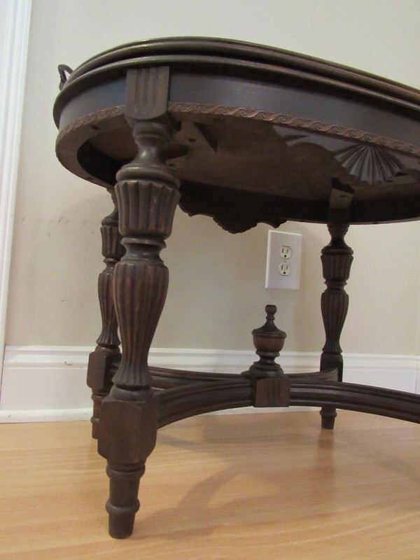 antique tea table REMOVABLE GLASS TOP TRAY early 1900's WOOD INLAY WILL SHIP!! gallery