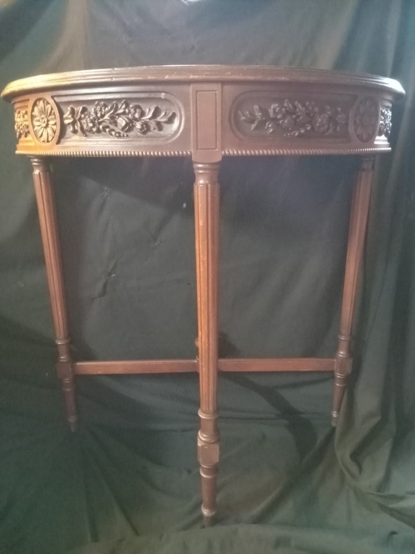 Antique Grand Rapids Imperial Louis XVI Style Hand Carved Half Moon Table