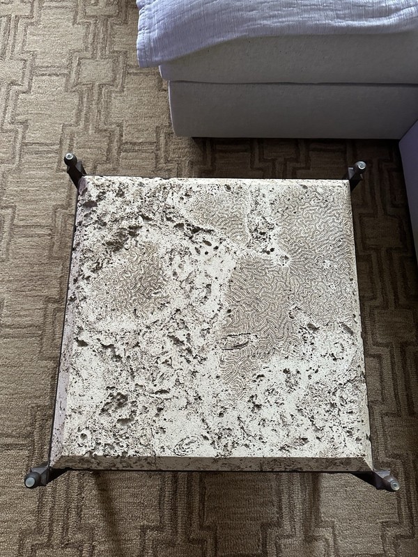 Solid Travertine Coffee Table with Iron Frame – Sculptural Modern Design gallery