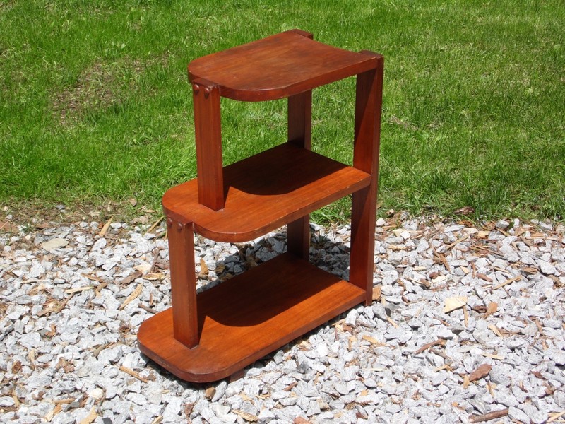Vintage Art Deco Style Solid Wood Three Tiered Step End Table Stand