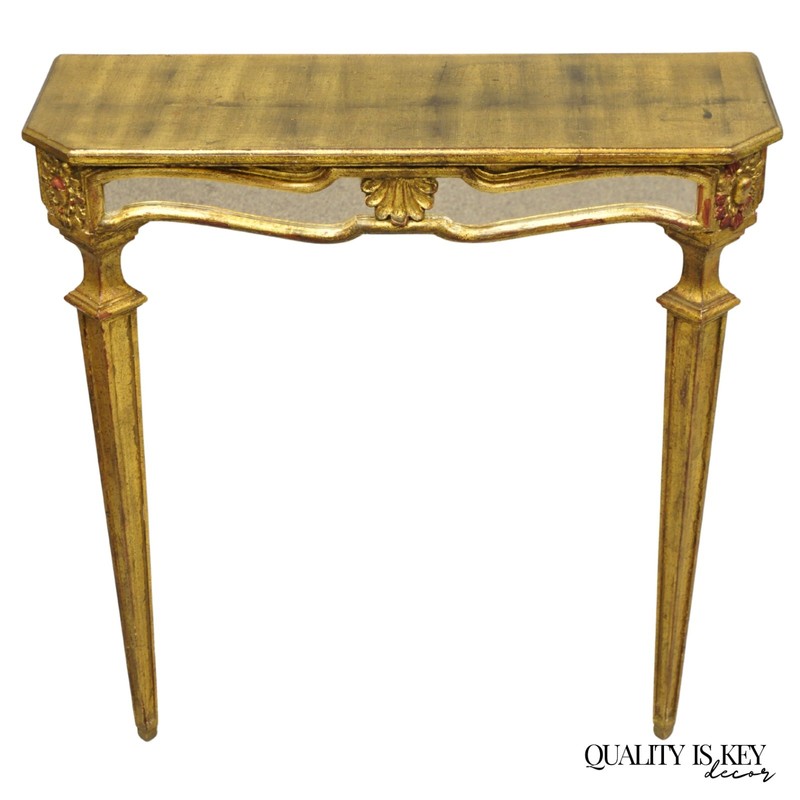 Vintage Italian Venetian Hollywood Regency Gold Gilt Small Wall Console Table