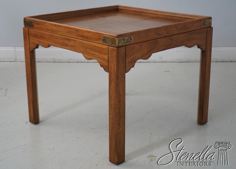 68801: DREXEL Oak Rustic Square Brass Band Lamp Table gallery