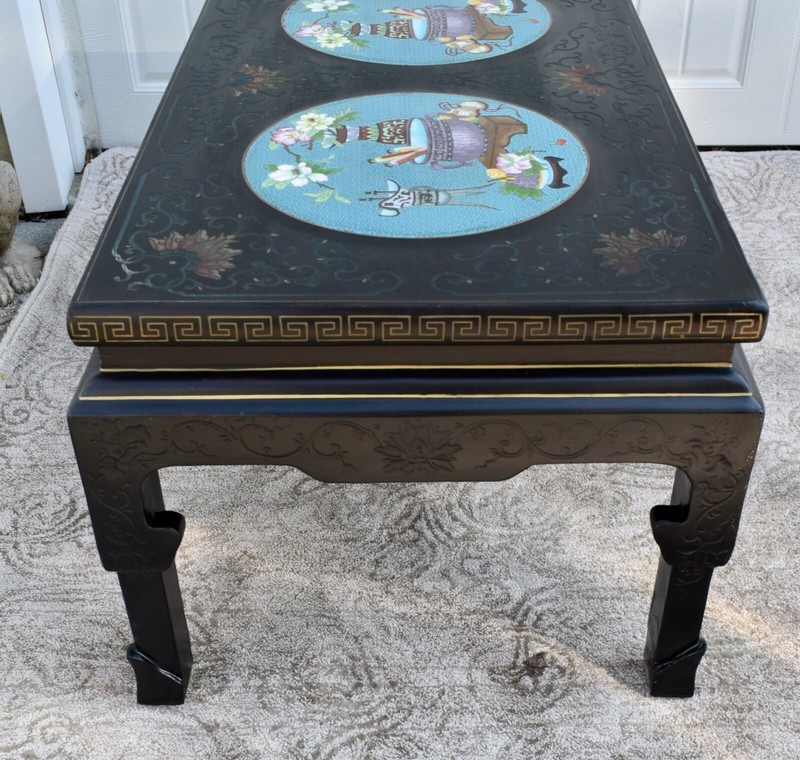 Vintage Asian Cocktail Table w/Cloisonné Panels gallery