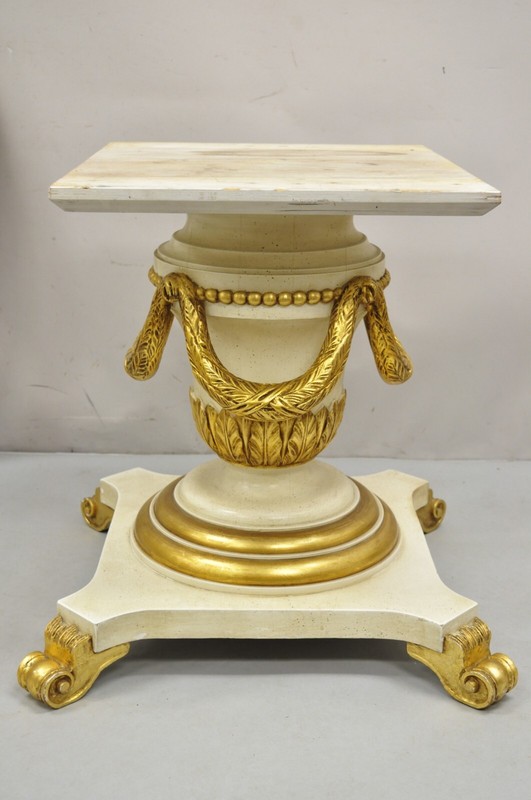 Italian Regency Cream & Gold Gilt Lacquered Urn Pedestal Dining Table - 3 Leaves gallery