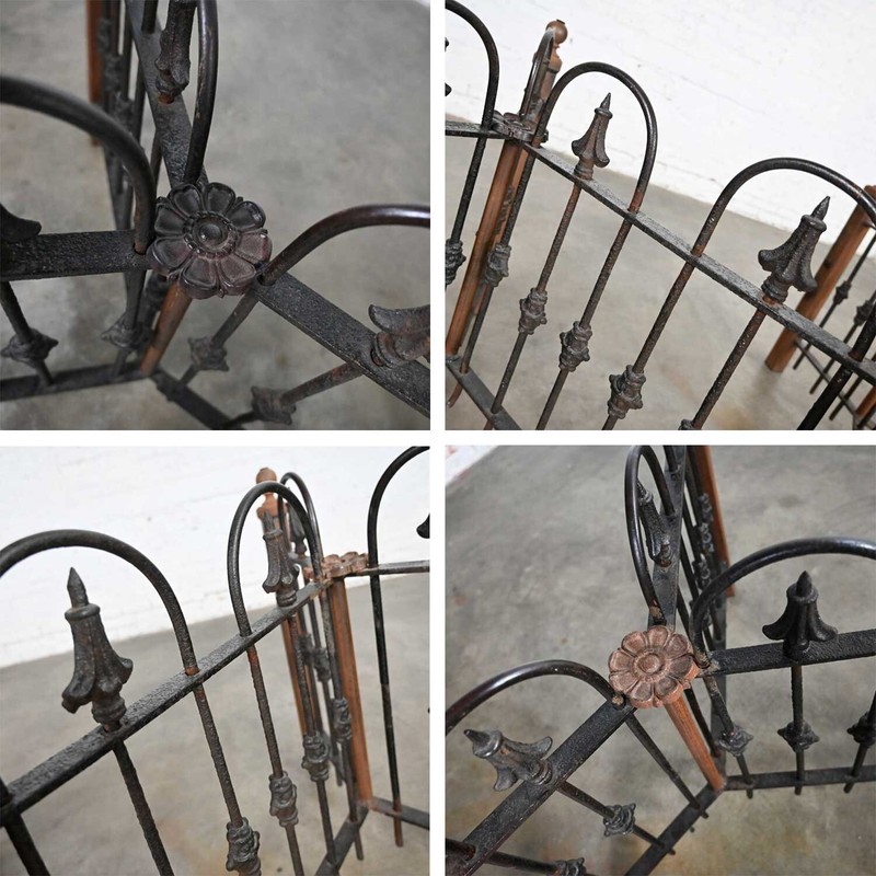 Antique Rustic Wrought Iron Fence Base Custom Dining Table & Beveled Glass Top gallery