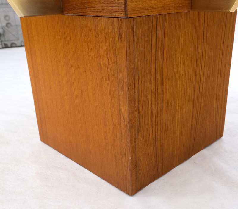 Teak Cube & Brass X Base Danish Modern Bronze Smoked Square Glass Coffee Table gallery