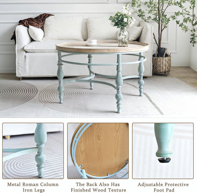 Rustic Farmhouse round Coffee Table, French Country Vintage Center Table,Φ31.5'' gallery