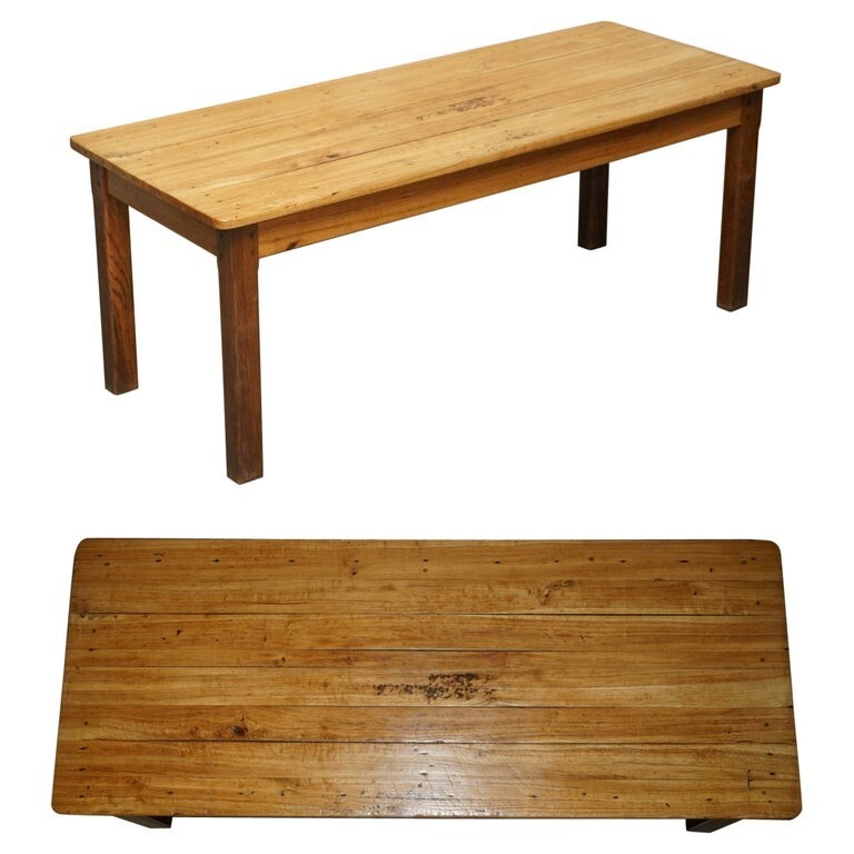 LOVELY ANTIQUE FRENCH FARMHOUSE FRUITWOOD & OAK TWO TONE REFECTORY DINING TABLE