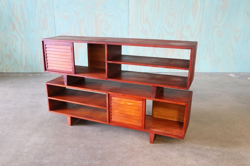 Studio made double sided Console Tables in Pine with Louvered doors -a Pair gallery