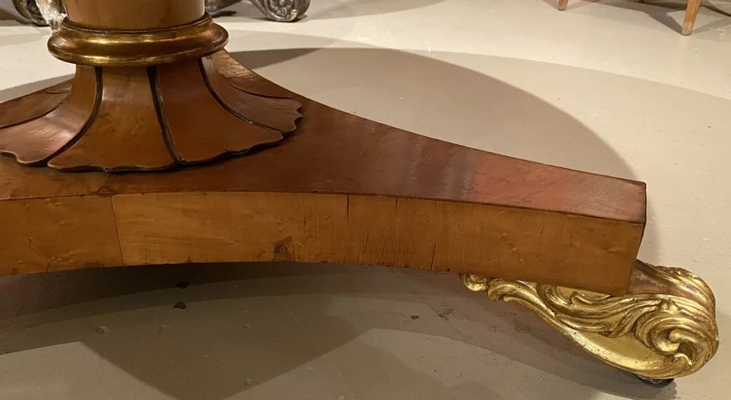 English Regency Birdseye Maple Tilt Top Center Table with Gilt Accents gallery