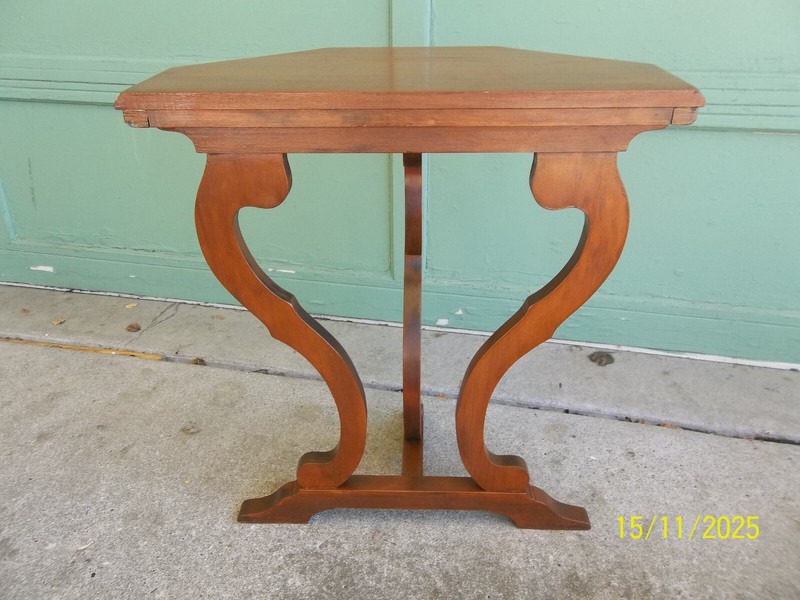 Beautiful Vintage Antique Mahogany 3 Legged Demilune Console Table gallery