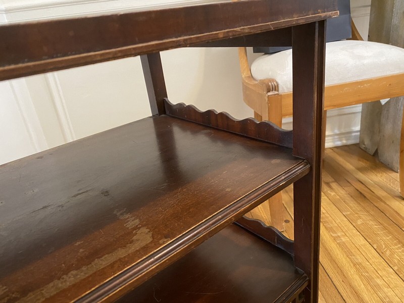 Imperial Grand Rapids RARE Mahogany ANTIQUE "Spider Web" themed 3 Tier Table gallery