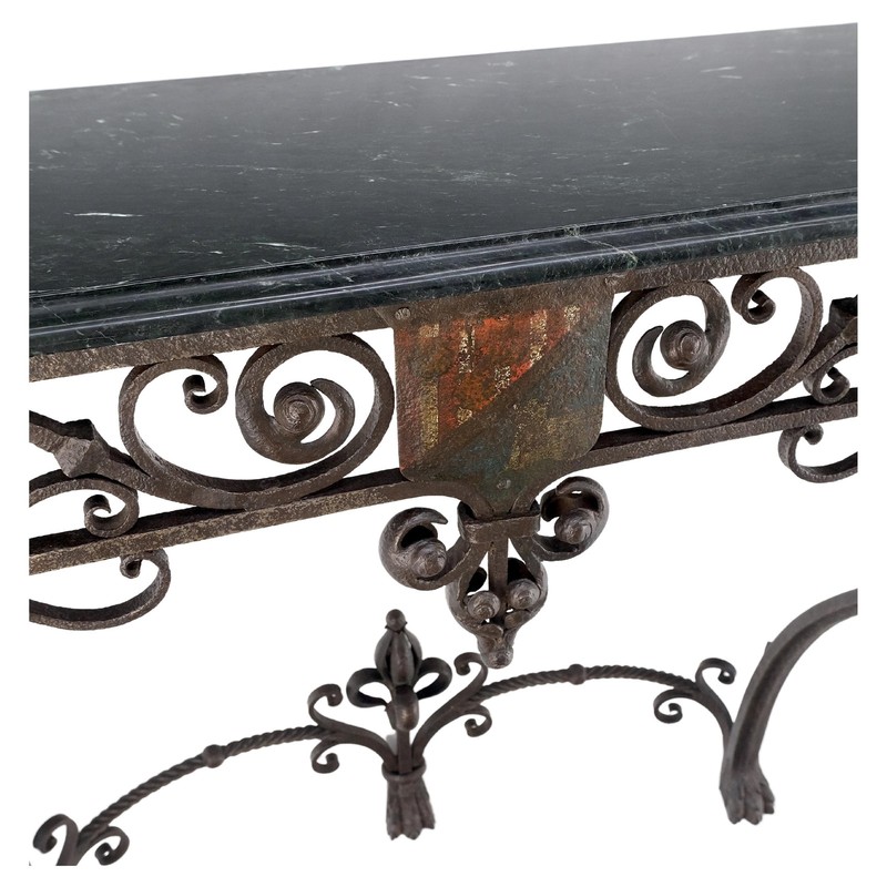 Large Heavy Wall Wrought Iron Base Marble Top Console Hall Entry Table MINT! gallery