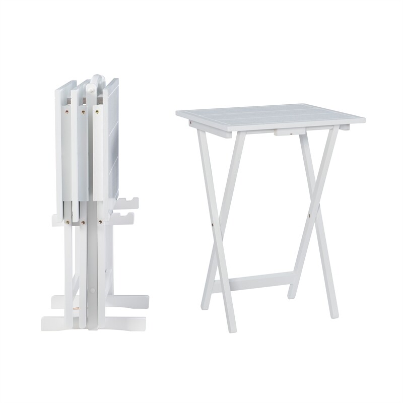 Pemberly Row Traditional Five Piece Wood Tray Table Set in Whitewash