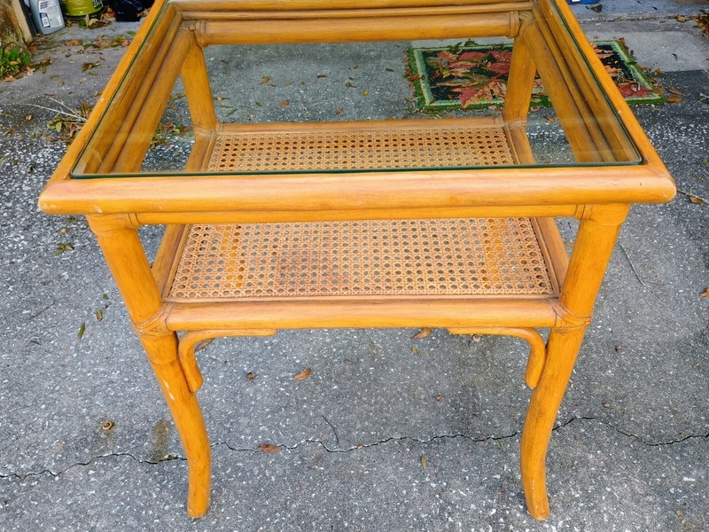 Vintage Bamboo Rattan Coffee /End Table with Glass Top gallery