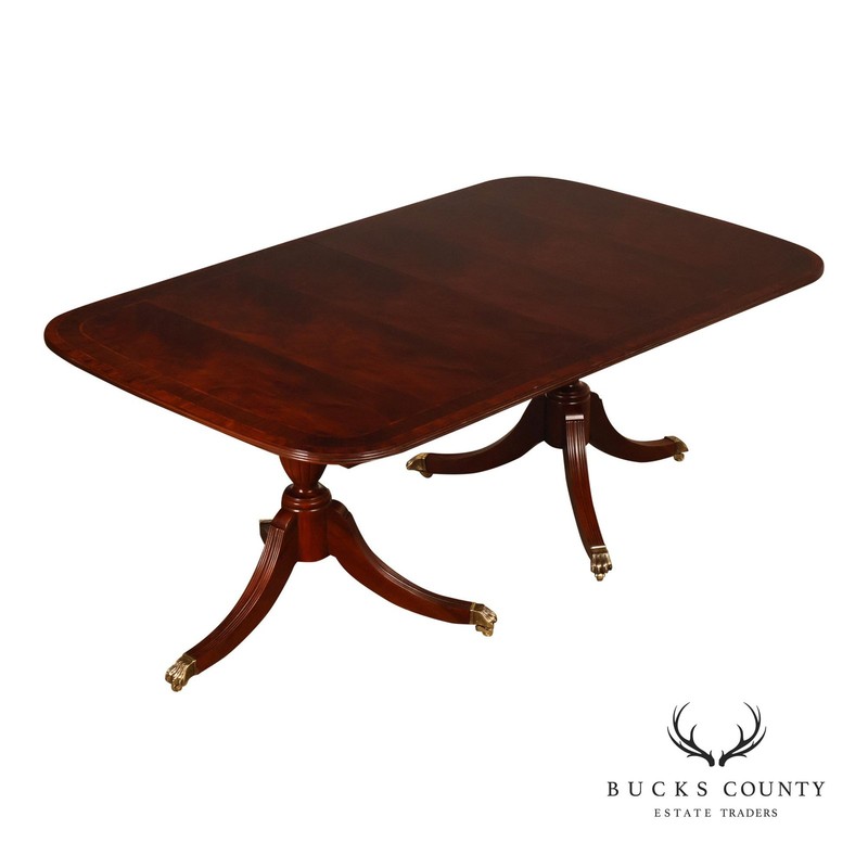 Thomasville Banded Mahogany Double Pedestal Extendable Dining Table