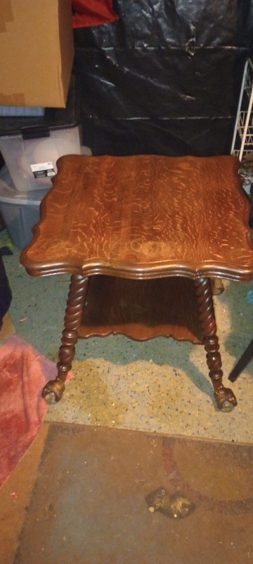 Antique Quartersawn Oak Parlor Table with Huge Glass Ball Eagle Clawfoot Feet gallery