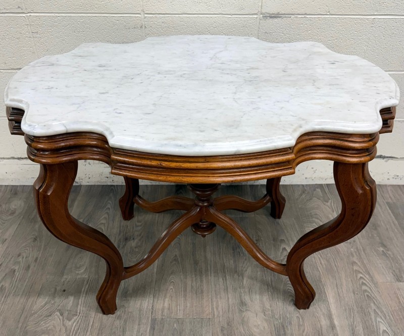 Antique White Marble Turtle Top Victorian Eastlake Parlor Table Center Table