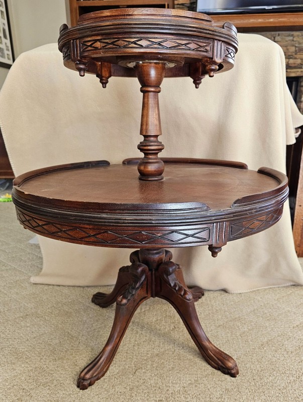 Carved Inlaid 2 Tier Dumbwaiter Table / Parlor Table