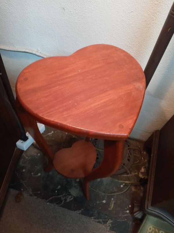 Vintage Wood Double Heart Shape Plant Stand sm Side Table Might Ship local 4 now gallery