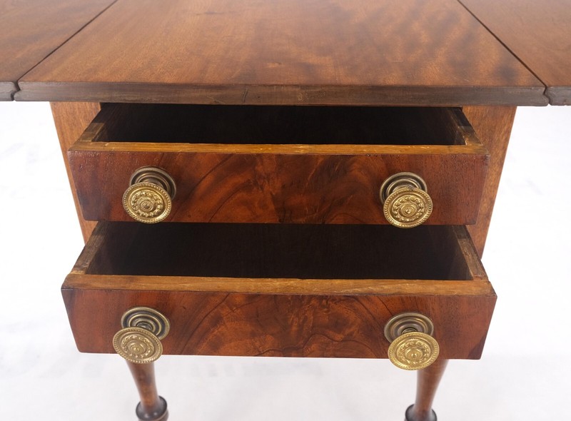 Antique c1900s Fine Turned Leg Brass Pull Flame Mahogany Drop Leafs Side Table gallery