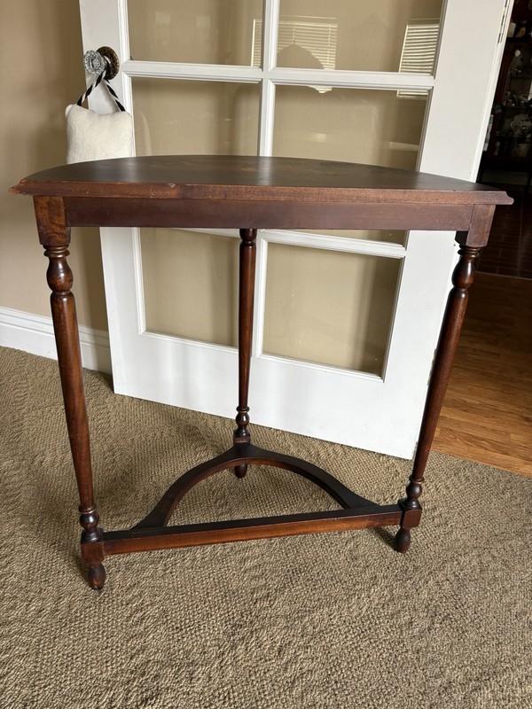 Vintage Asian Motif Demilune 1/2 Round Entry Hall Wood Table gallery