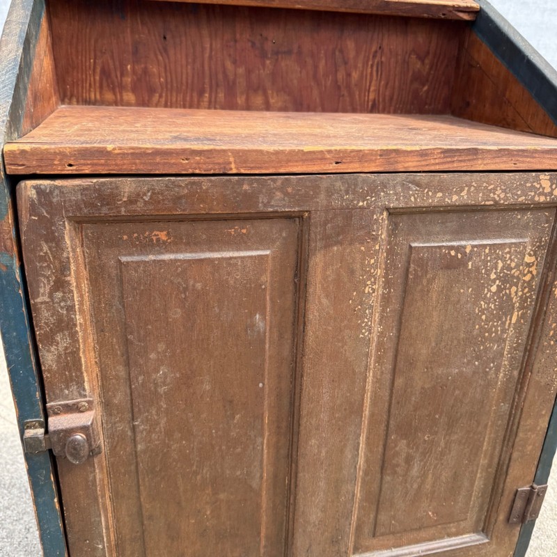 Antique 19th c. Primitive Blue Paint Farmhouse End Bedside Table Cabinet Nightst gallery