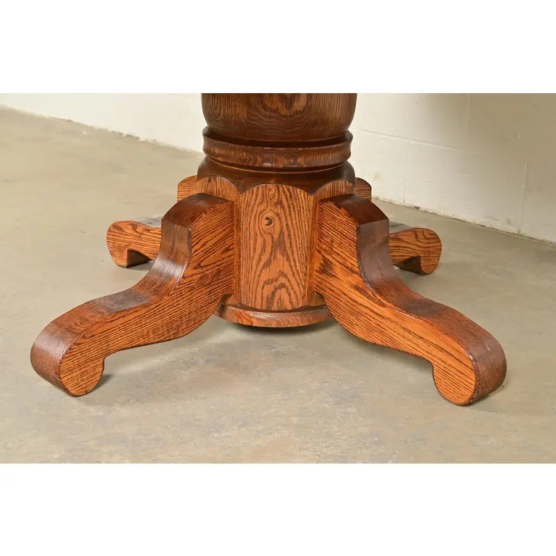 Stickley Style Mission Oak Arts & Crafts Pedestal Dining Table gallery