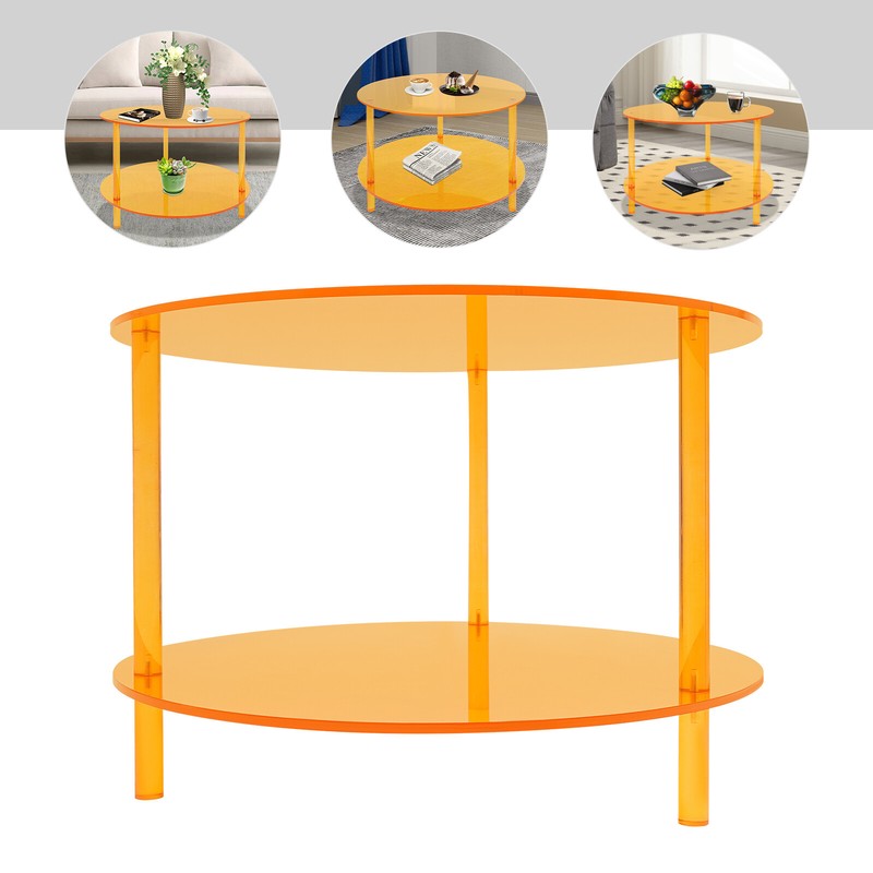 Modern Acrylic Coffee Table Living Room Double Tiers End Table With Storage Rack gallery