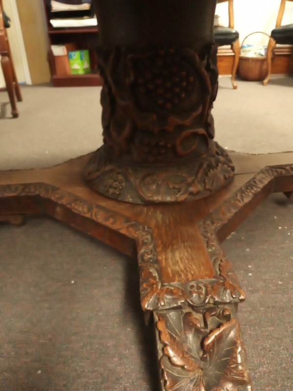 Antique Hand Art Nouveau 19th C Renaissance Gothic Table Carved Octagon 8 Side gallery