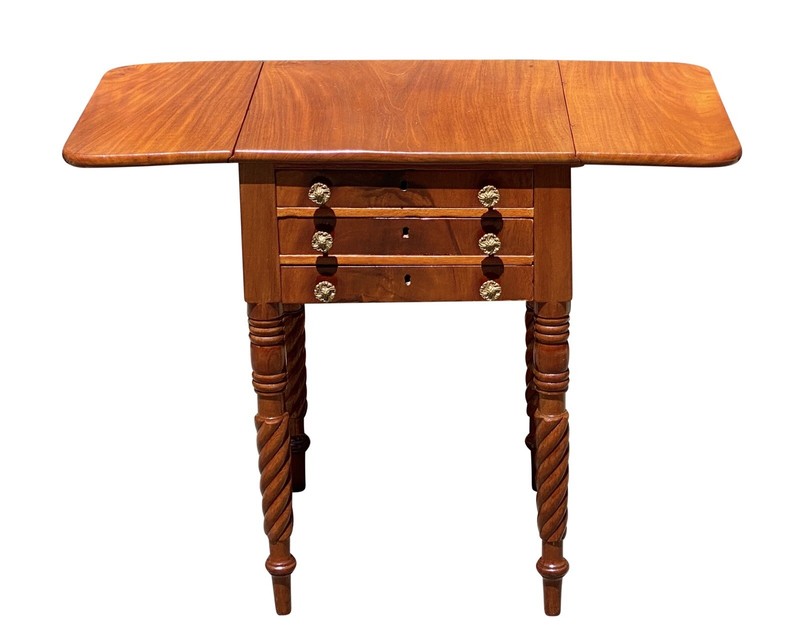 Antique Mahogany 3 Drawer Worktable / Nightstand with Rope Carved Legs gallery