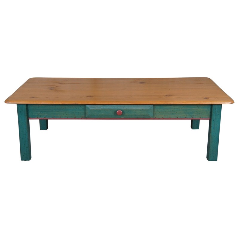 Vintage Painted Pine Distressed Farmhouse Rustic Country Coffee Cocktail Table