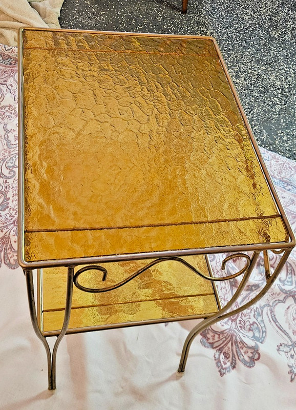 VTG MCM Tiered w/Original English Muffle Glass Table Hollywood Regency Retro gallery