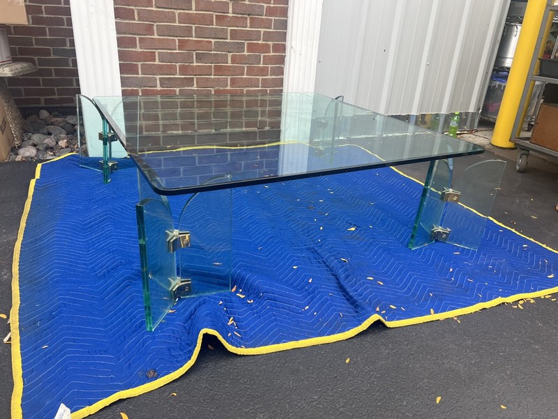 1970s Postmodern Glass and Brass Coffee Table by Leon Rosen for Pace Collection