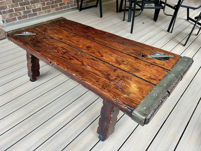 Antique Hatch Cover Coffee Table from WWII Liberty Ship – removable casters