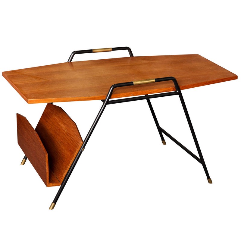 Modernist Walnut Cocktail Table with Magazine Rack, Italy, 1955