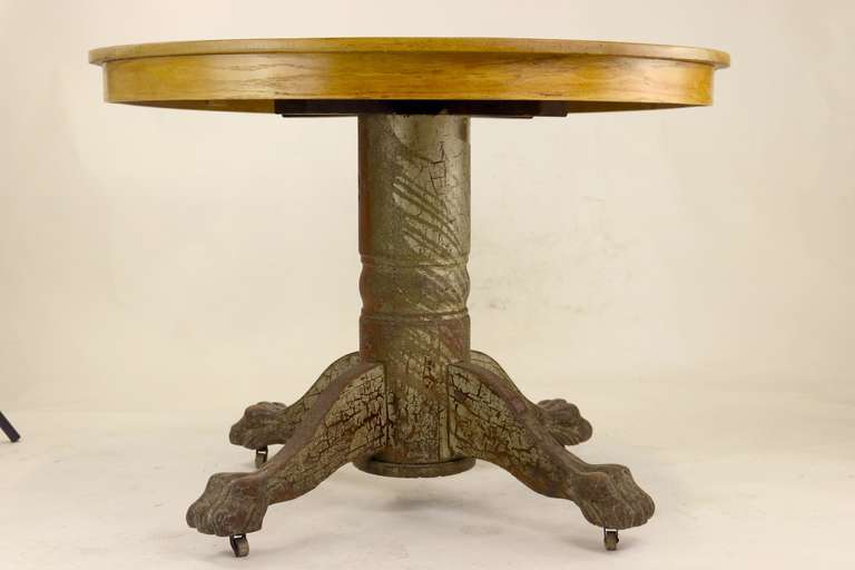 American Classic Oak Round Ball Claw Dining Extension Table, circa 1890-REDUCED gallery